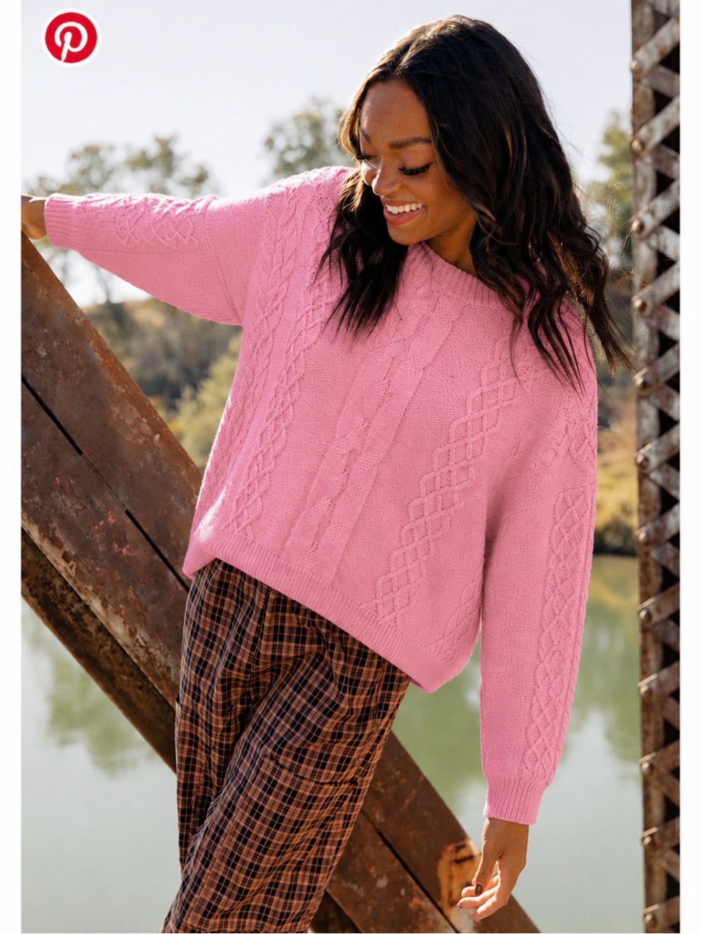 Roolee Pink Cable Knit Oversized Sweater Cozy Crewneck Size S